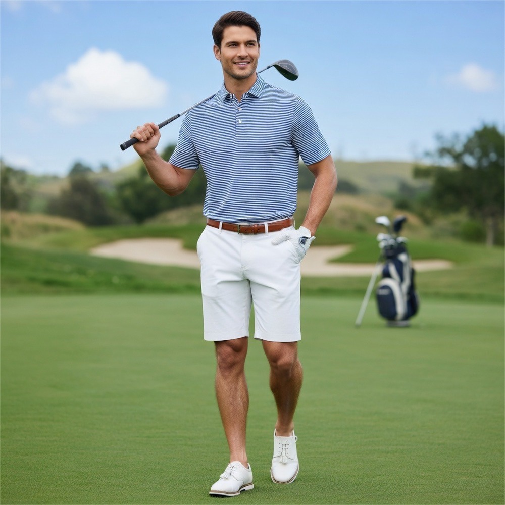 Peter Millar Summer‎ Comfort Mens XL Blue White Striped Golf Polo Short Sleeve